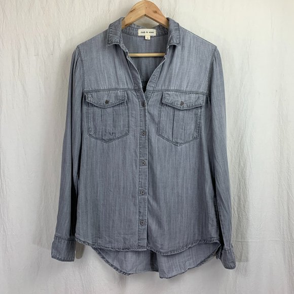Cloth & Stone Collared Button-Up Shirt in Light Grey Tencel - Picture 1 of 9